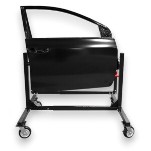 Pro ReFinish Door Stand by Goliath Carts holding an automotive door panel